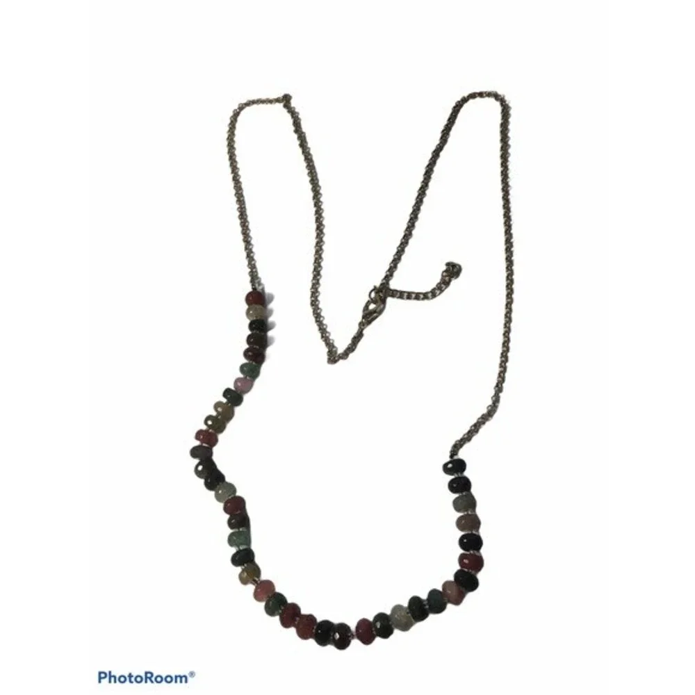Gold Necklace with Mixed Gemstones.